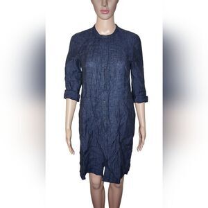 *Eileen Fisher women's chambray linen button down rolltab shirt dress Size 0P